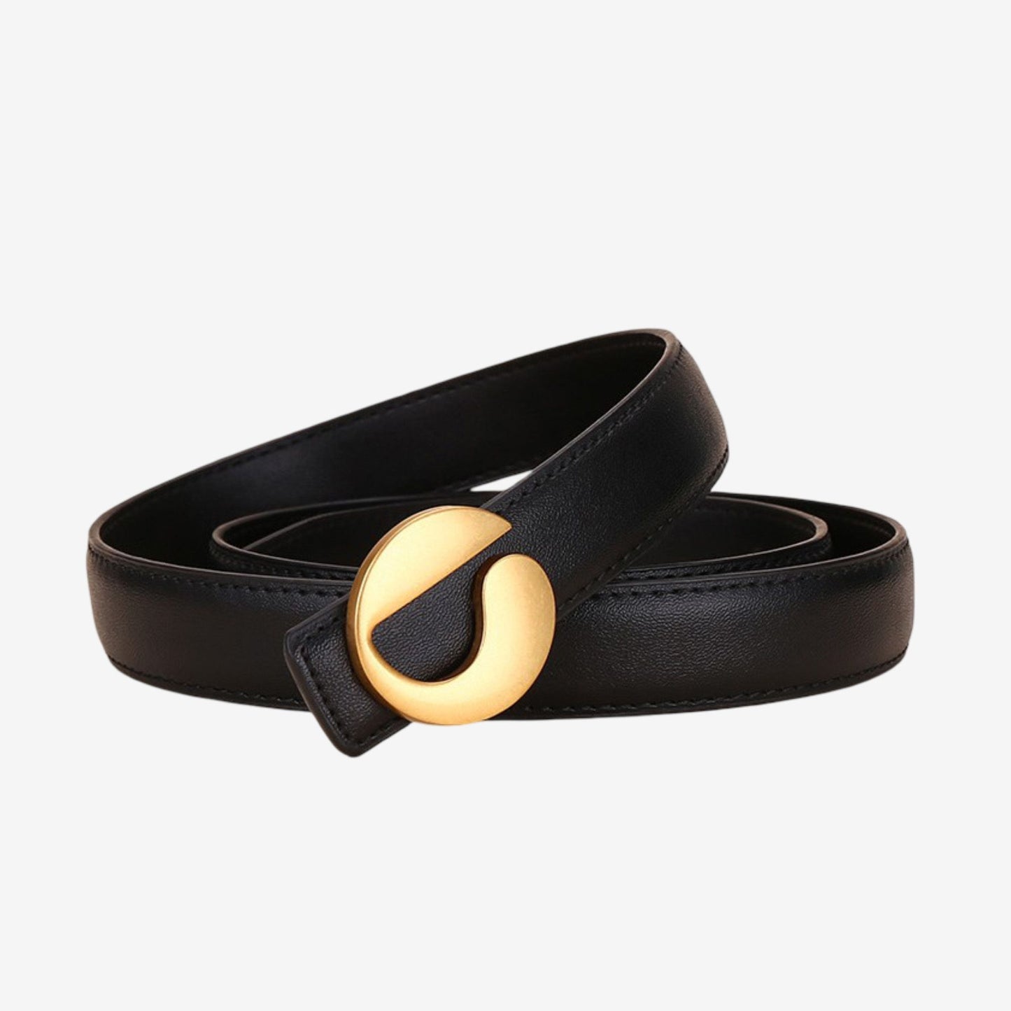 Genuine Cowhide Leather Belt with Round Gold Tone Buckle 39.4in