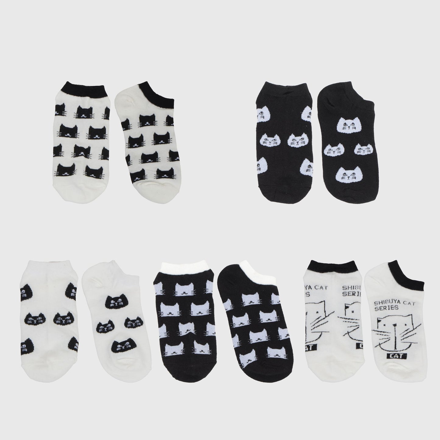 Adorable Cat - Print No Show Socks Soft for Casual 5Pk