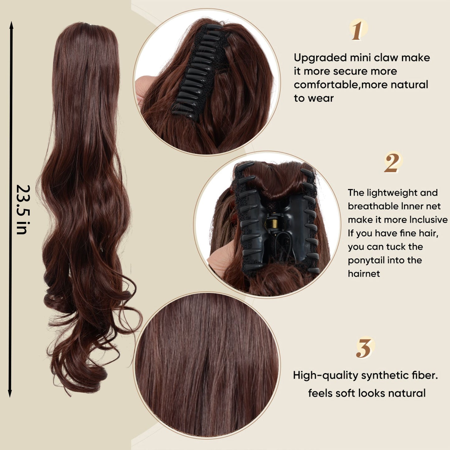 Claw Clip Ponytail Extensions for Women 23 Inch Long Wavy Fluffy Synthetic Ponytail Hairpiece