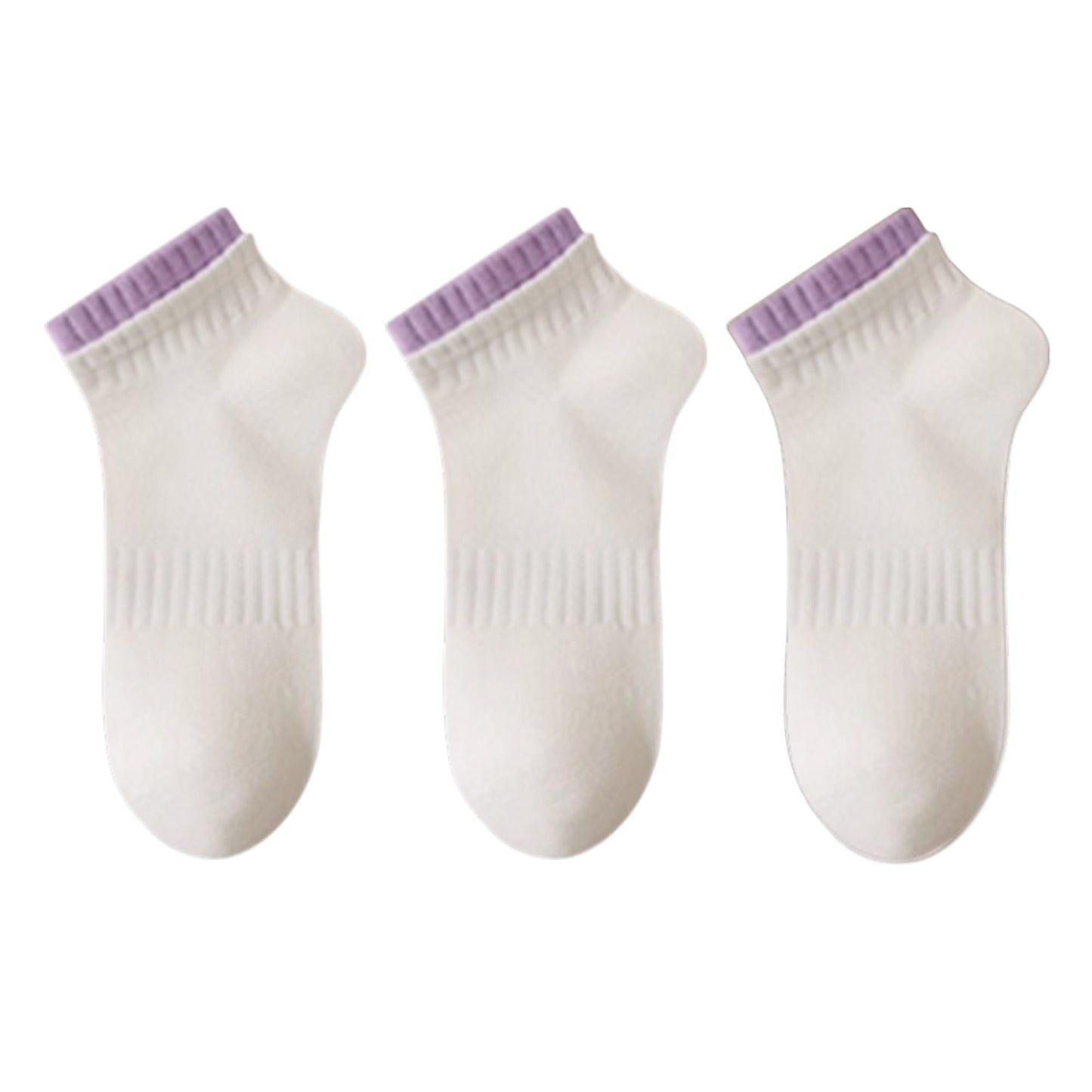 3-Pack Ribbed Ankle Socks with Contrast Color Cuffs Soft Cotton Stretch Design