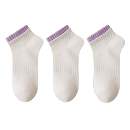 3-Pack Ribbed Ankle Socks with Contrast Color Cuffs Soft Cotton Stretch Design