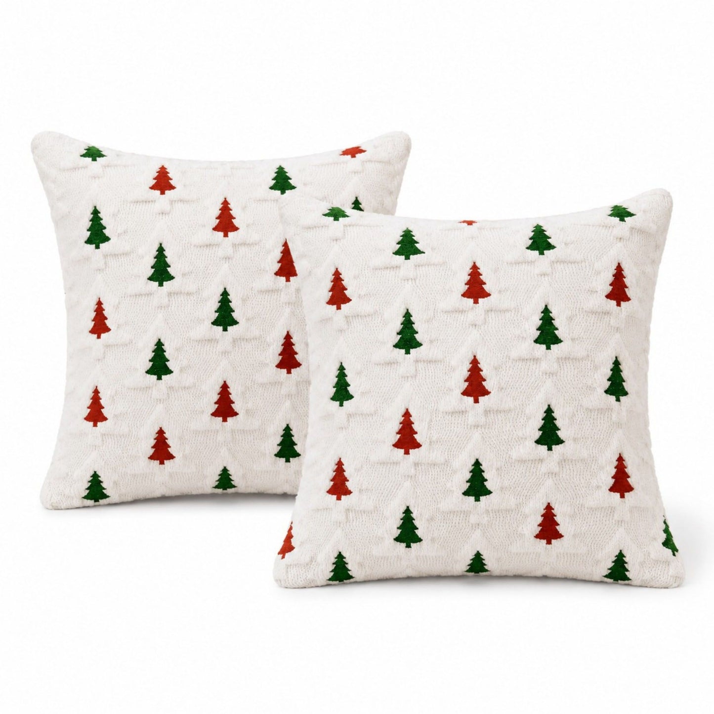 2 Pack Christmas Tree Pom Pom Decorative Throw Pillow Covers