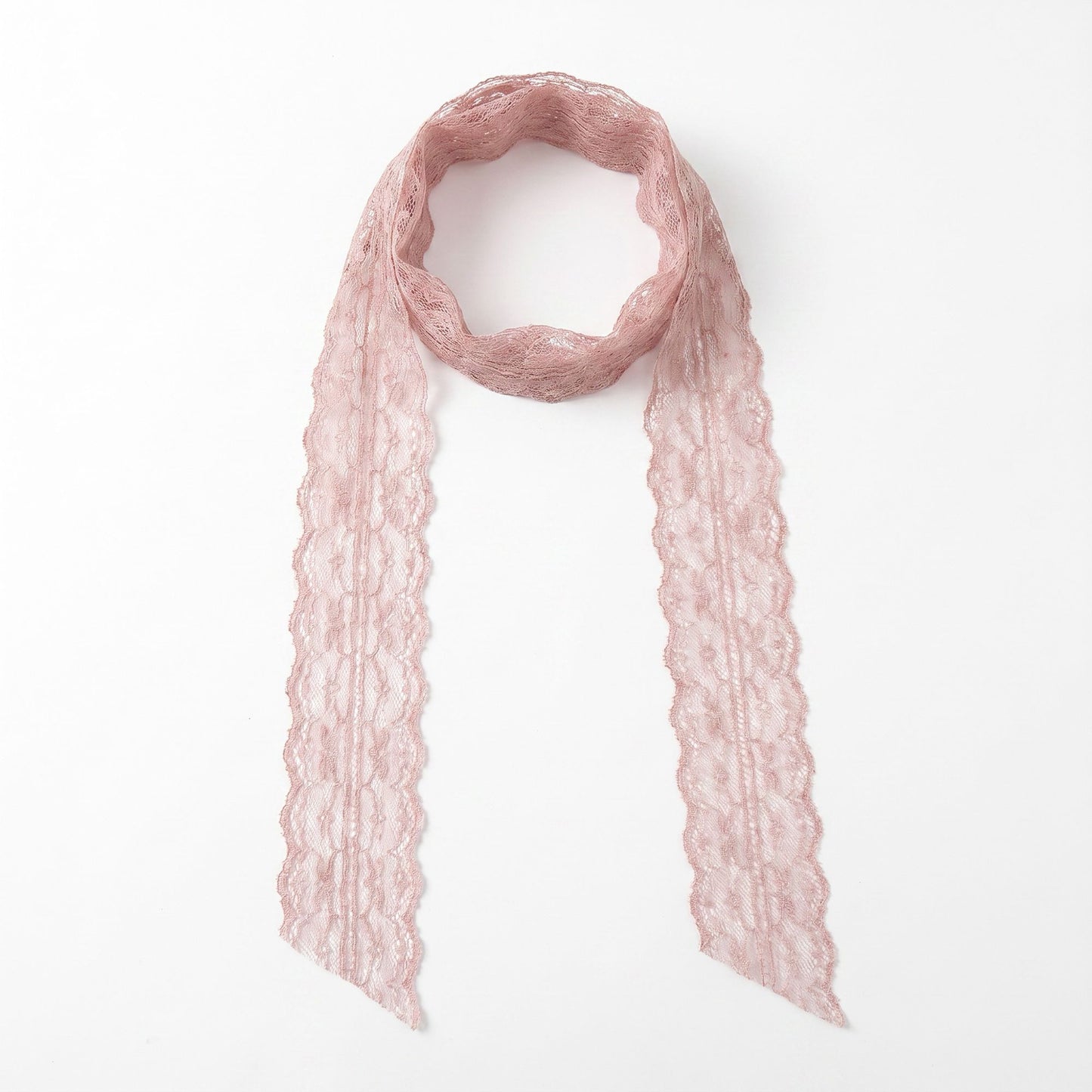 Sheer Lace Skinny Scarf with Scalloped Edges and Long Narrow Neck Tie Design