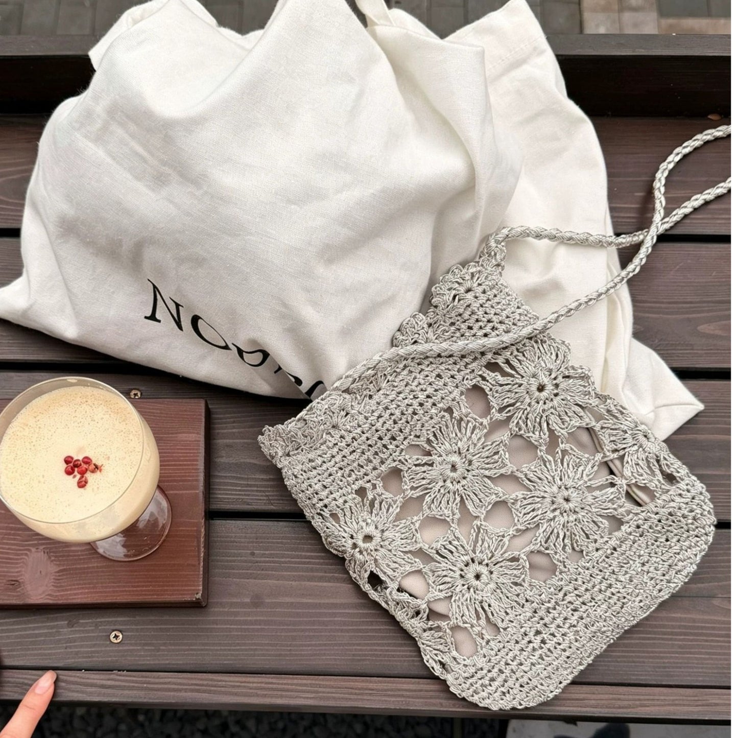 Hand-Crocheted Small Crossbody Bag with Hollow Flower Design for Casual Everyday Wear