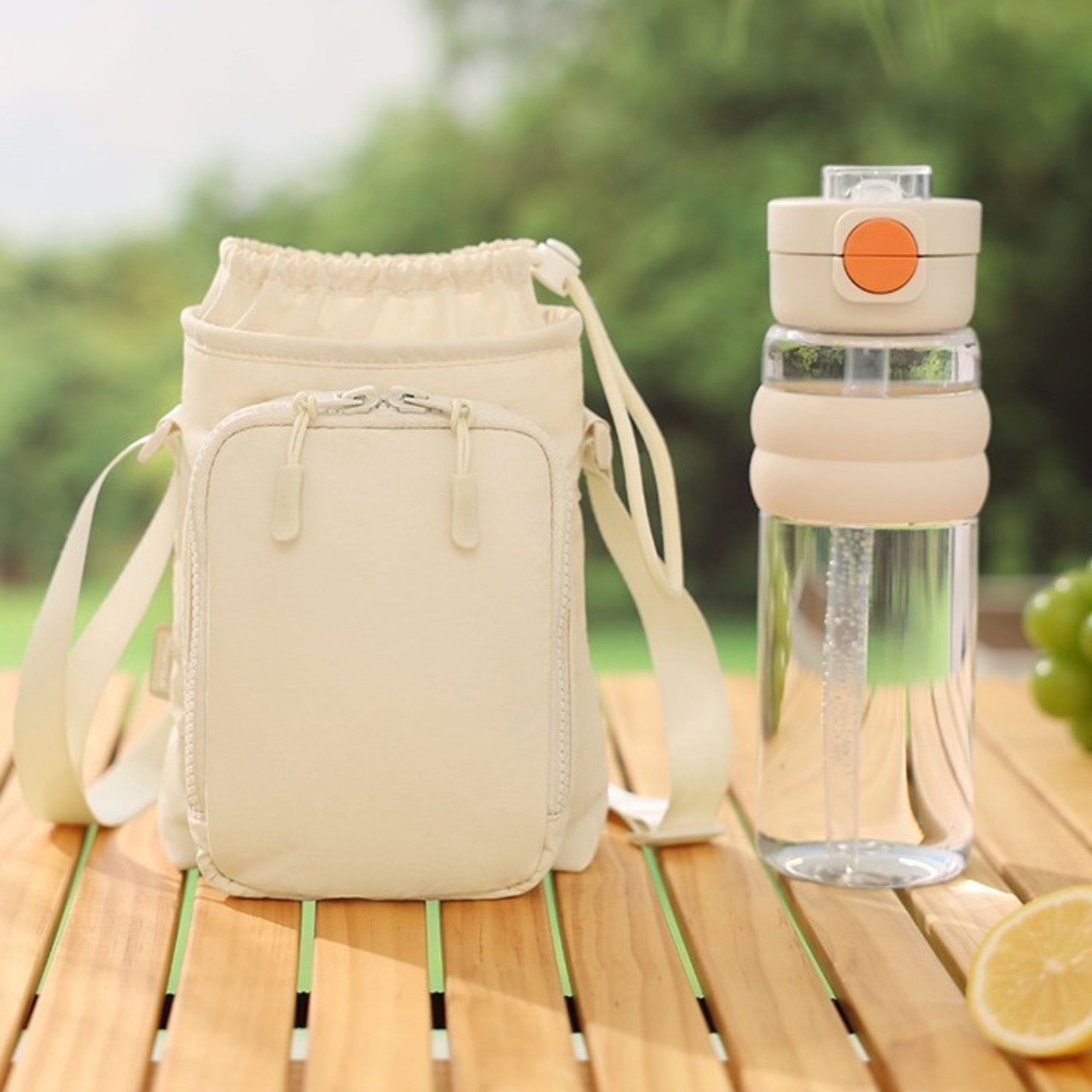 Water Bottle Carrier Bag with Phone Pocket Adjustable Crossbody Strap for Walking Travel