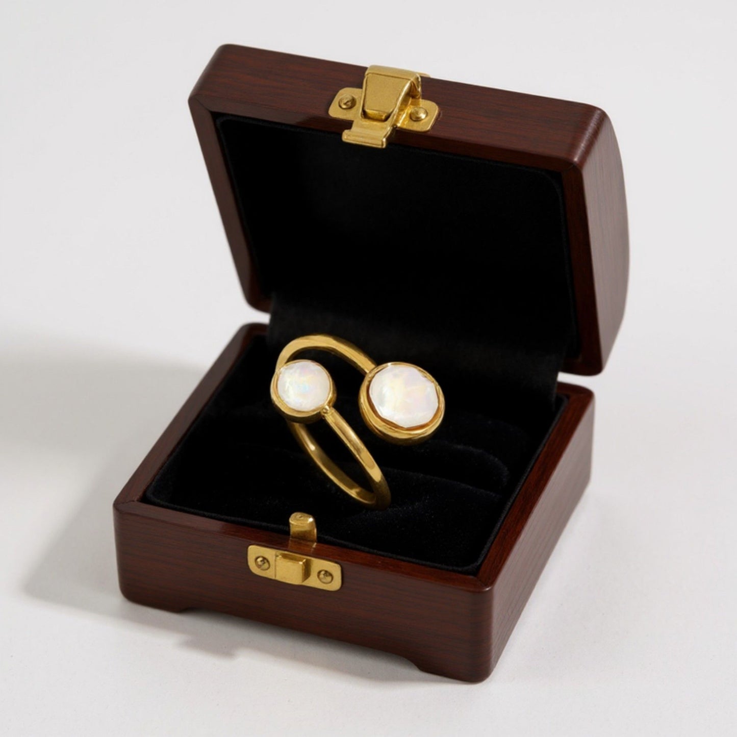 Women's Dual Stone Adjustable Open Ring with Smooth Polished Band and Minimalist Gem Accents for a Refined Modern Look