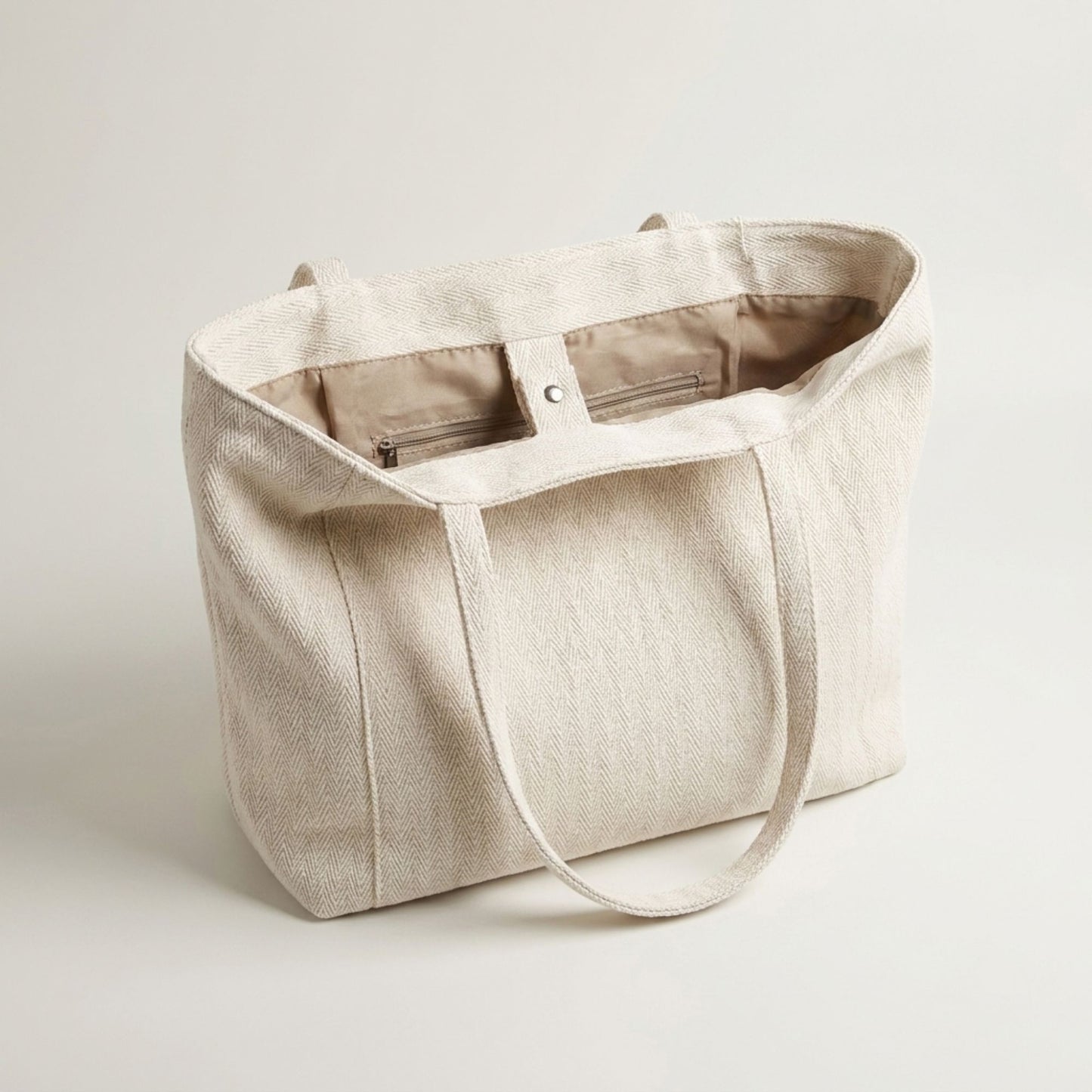 Herringbone Tote Bag with Shoulder Handles and Inner Pocket