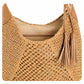 Woven Paper Fiber Shoulder Tote Bag Large Capacity Crochet Handbag with Tassel Accent