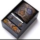 Men's Floral Pattern Tie Gift Set with Matching Pocket Square Cufflinks and Silver Tie Clip