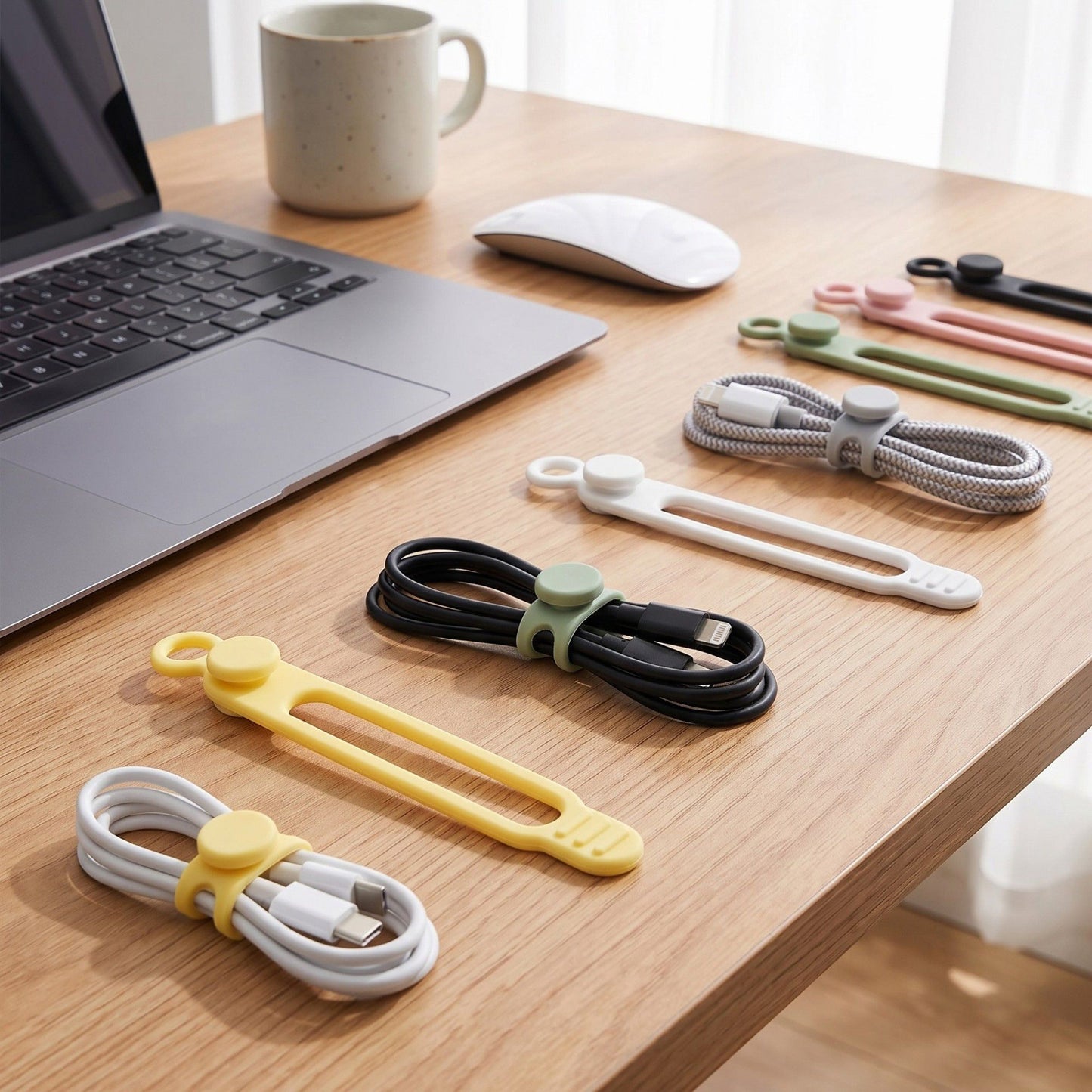 6 Pack Silicone Cable Organizer Clips Reusable Cord Management Straps for Charging Cables Headphones Office Desk Travel Accessories