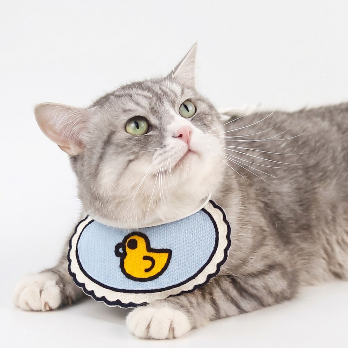 Pet Bib Collar Soft Adjustable Knit Bandana with Colorful Embroidered Design for Cats and Dogs