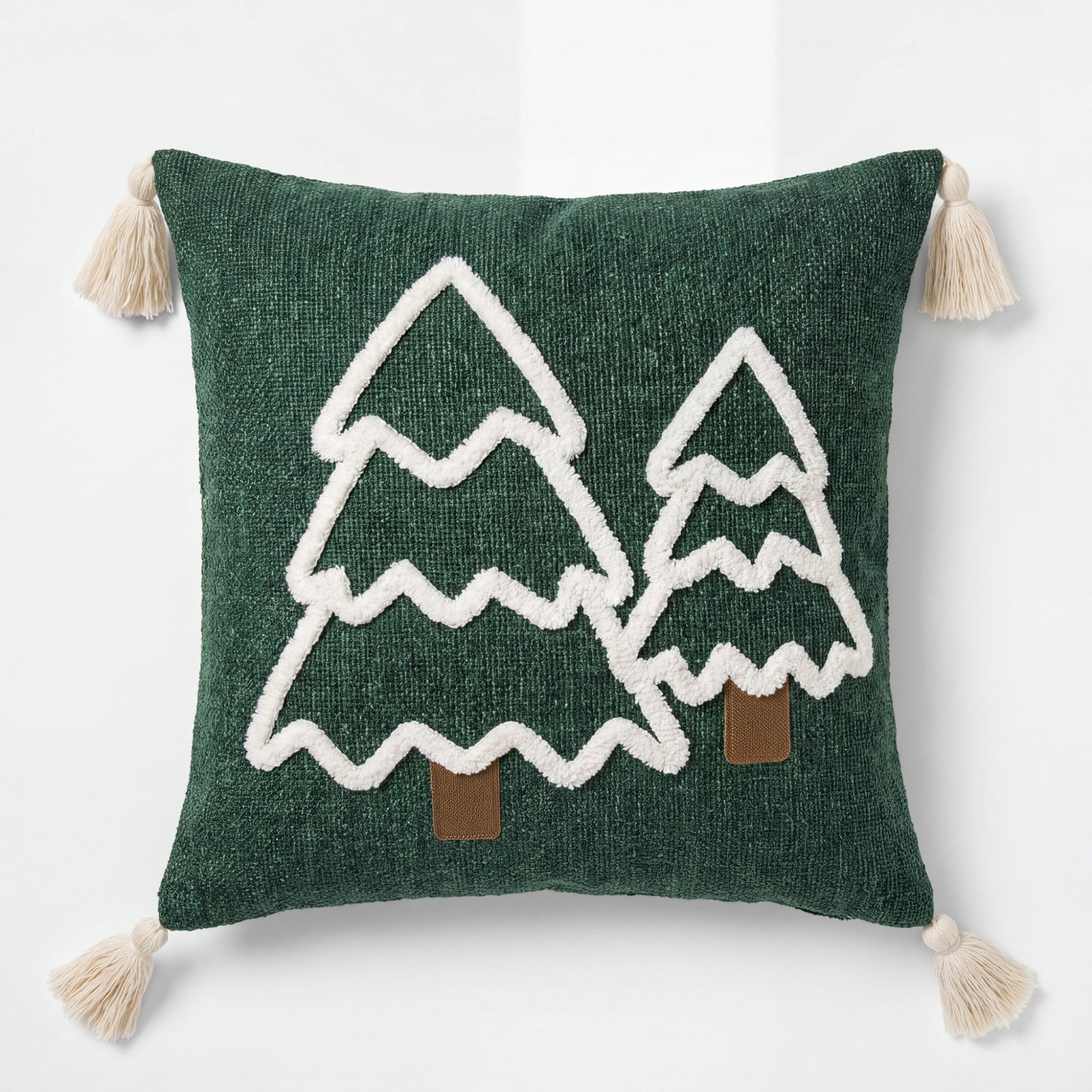 Christmas Tree Tufted Square Throw Pillow Cover with Tassels Holiday Decor