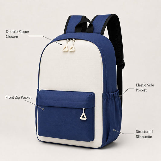 Colorblock School Backpack with Front Pocket and Adjustable Straps