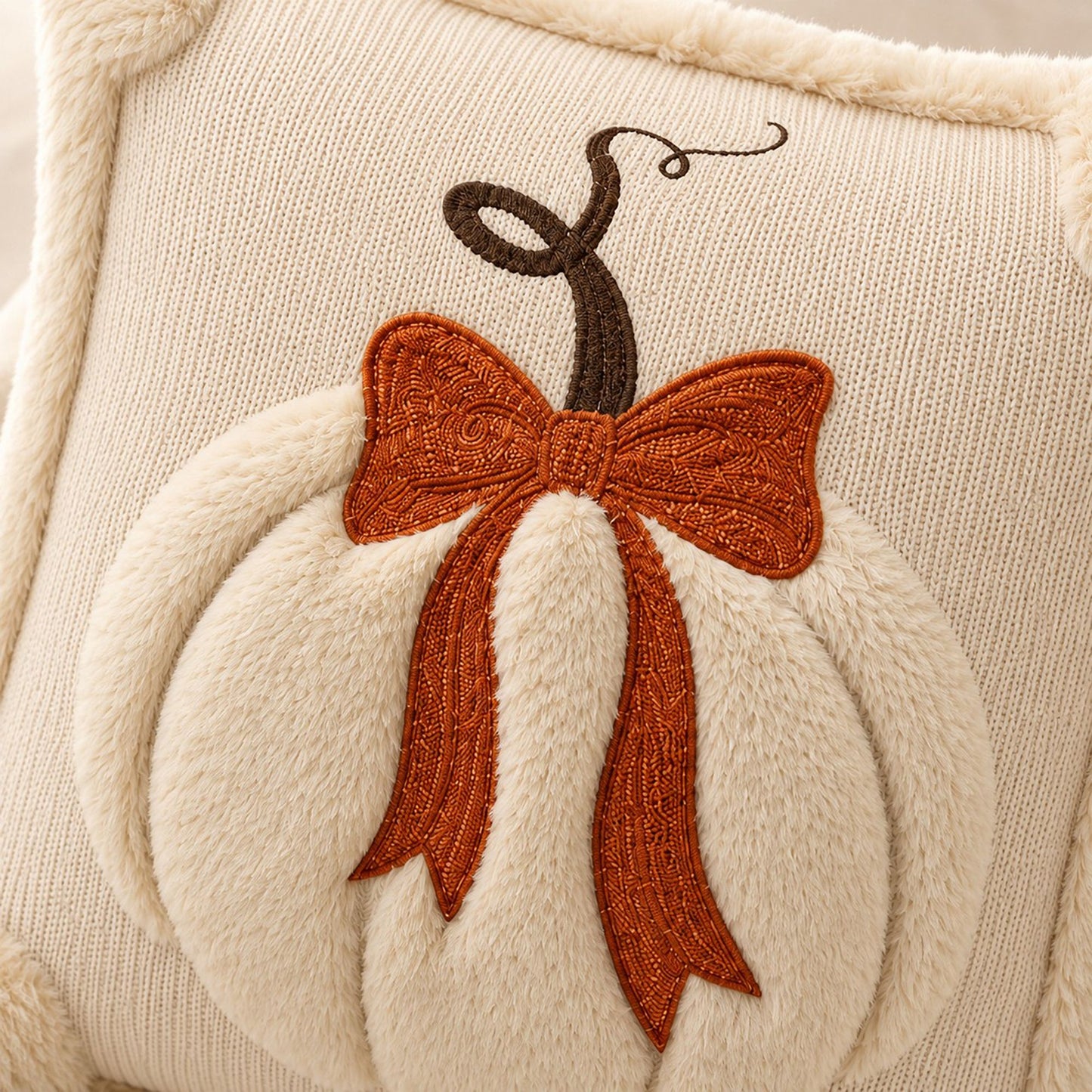 Textured Pumpkin Bow Decorative Throw Pillow Cover for Sofa Bed Chair Fall Decor