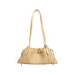 Woven Leather Shoulder Satchel with Ruched Top Detail Long Straps and Slouchy Shape