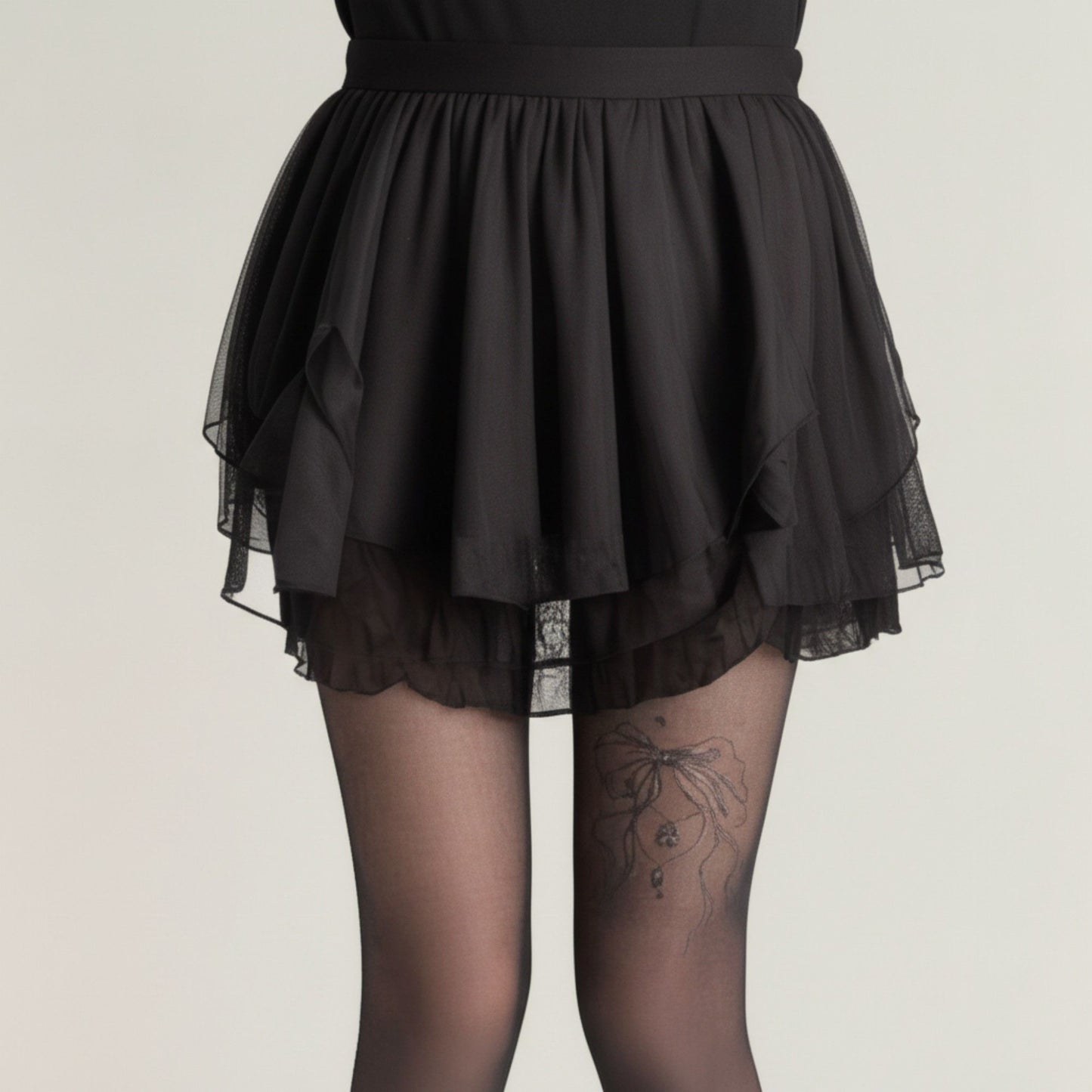 2pcs Women's Sheer Full Length Tights with Decorative Bow Thigh Print and Soft Stretch Fit for Delicate Feminine Styling