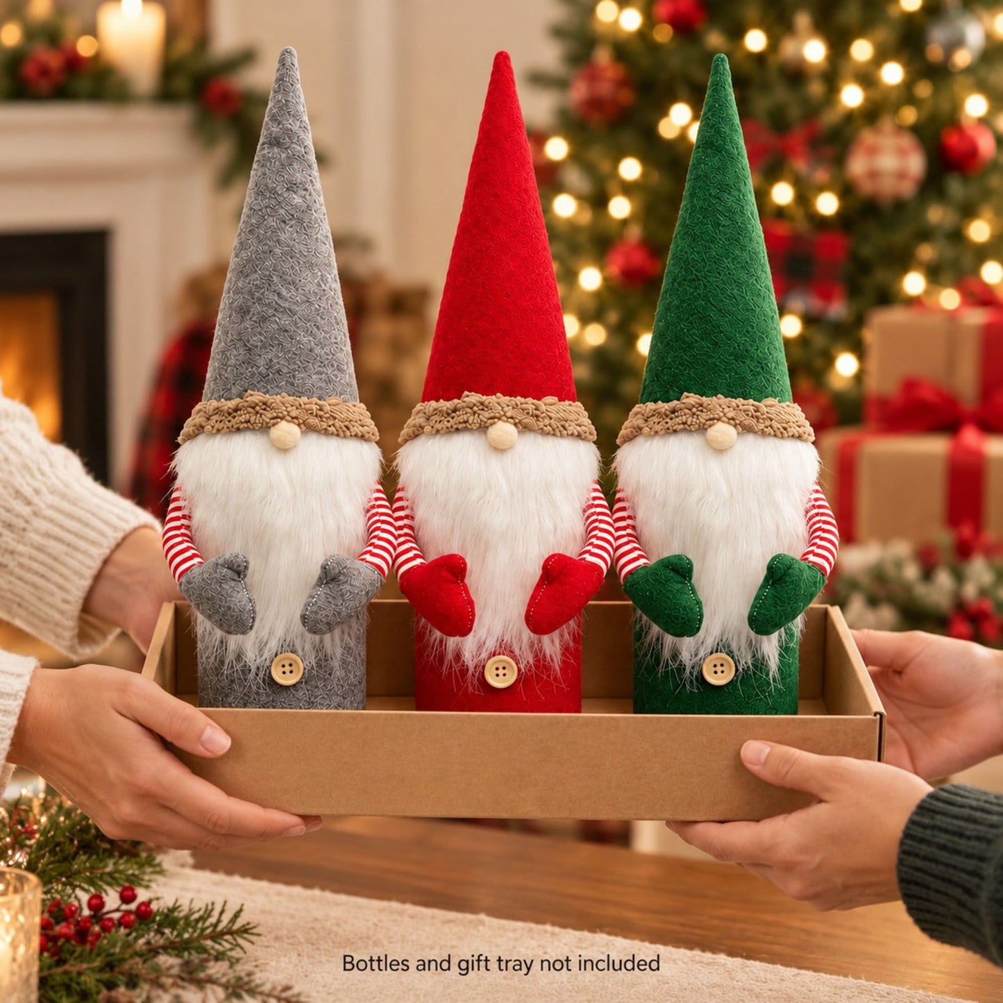 3pk Christmas Gnome Wine Bottle Covers