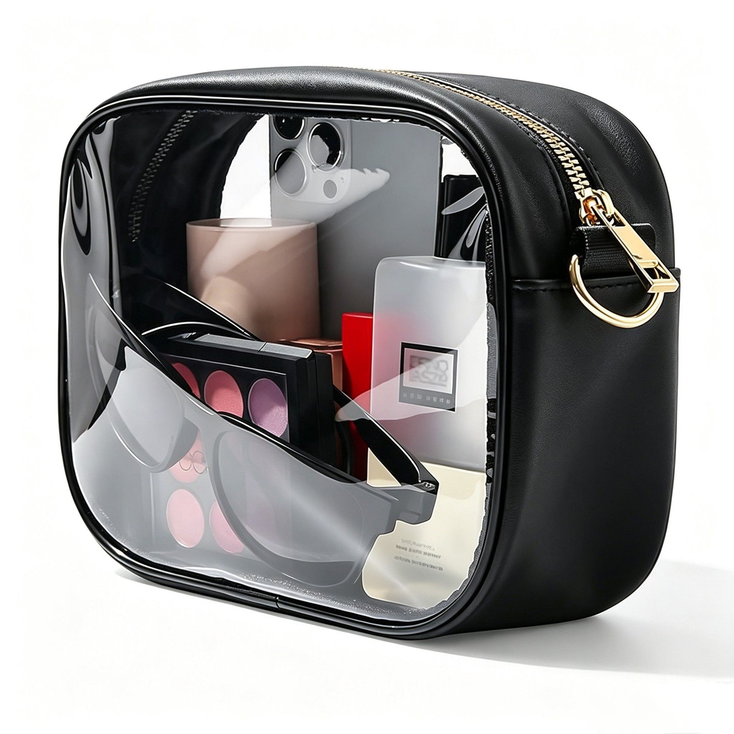 Clear Crossbody Bag with Front Zipper Pocket, Structured Trim and Adjustable Removable Shoulder Strap