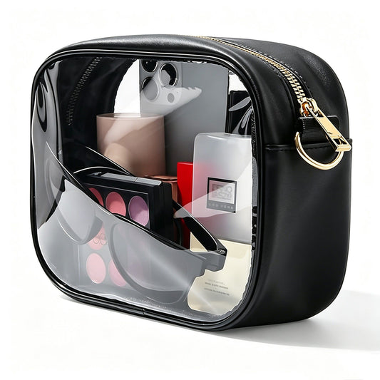 Clear Crossbody Bag with Front Zipper Pocket, Structured Trim and Adjustable Removable Shoulder Strap
