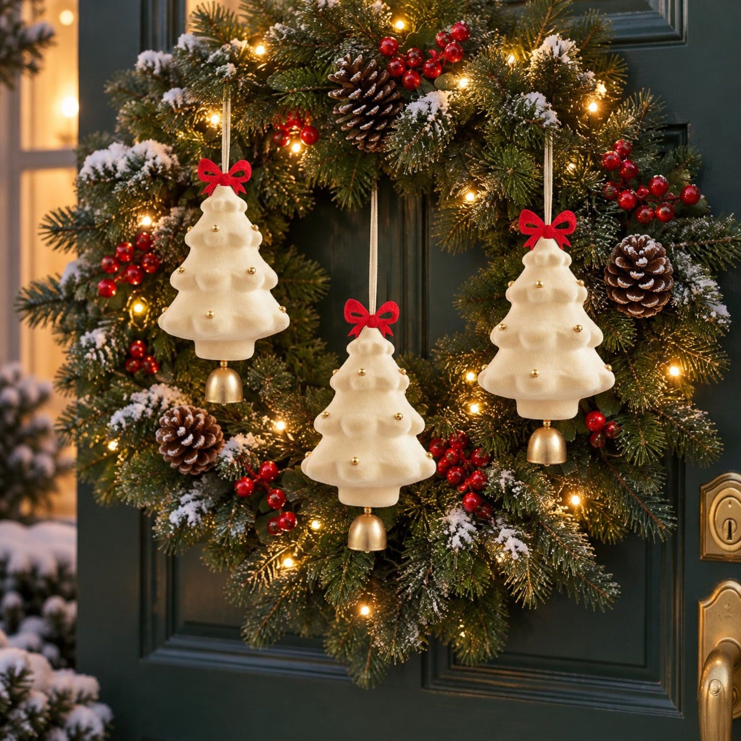 3 Pack Christmas Tree Ornaments with Bow and Bell Hanging Holiday Decorations