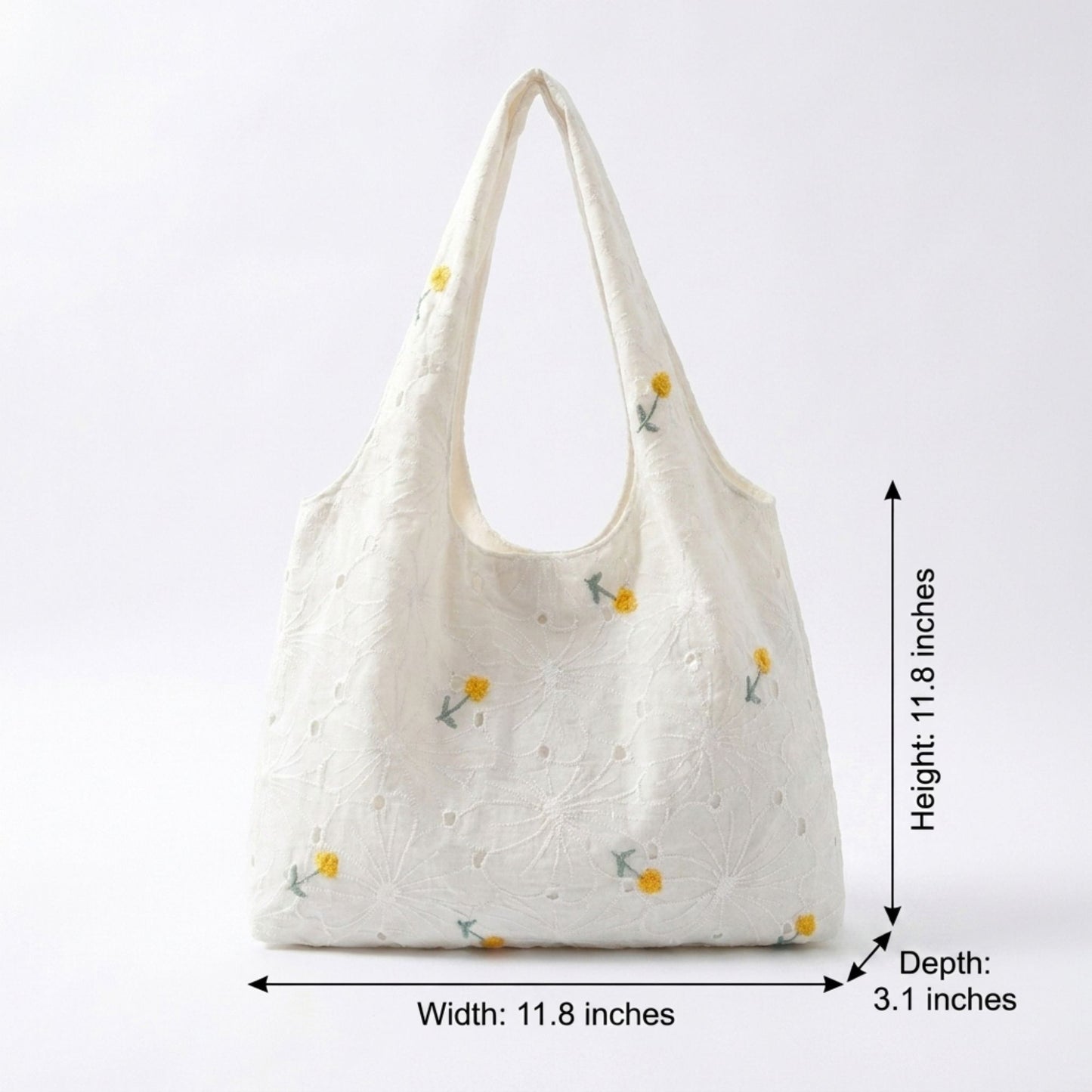 Embroidered Floral Hobo Tote Bag with Shoulder Handle