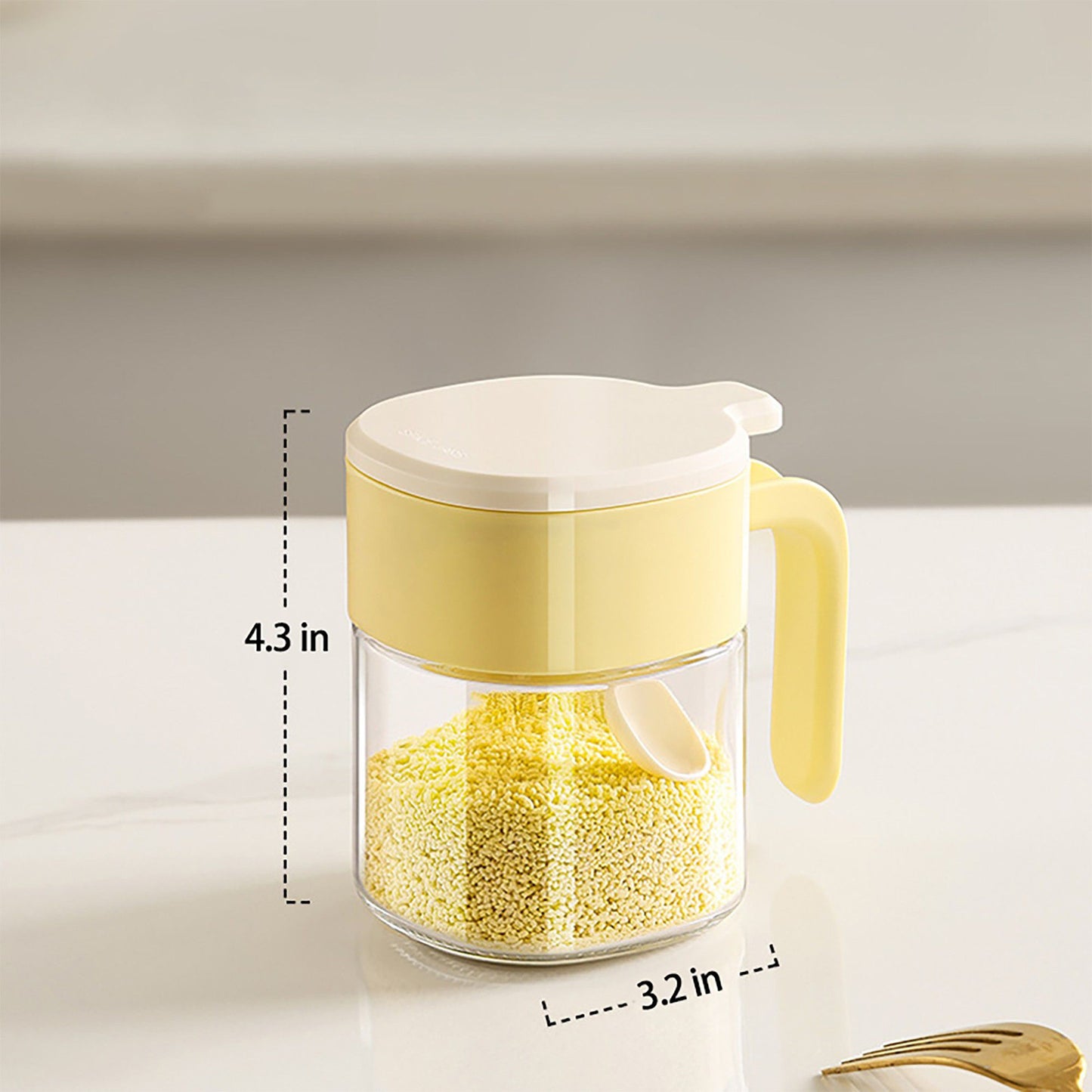 Glass Seasoning Jar with Spoon, Lid and Easy-Grip Handle