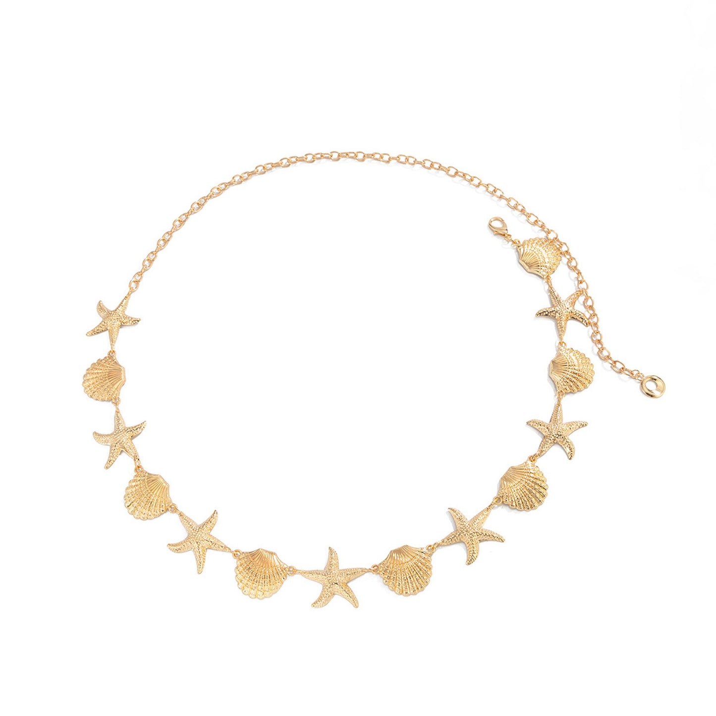 Starfish and Shell Metal Waist Chain Adjustable Beach Body Belt Ocean Style Waist Jewelry