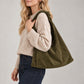 Large Suede Look Hobo Shoulder Bag with Knotted Strap and Magnetic Closure