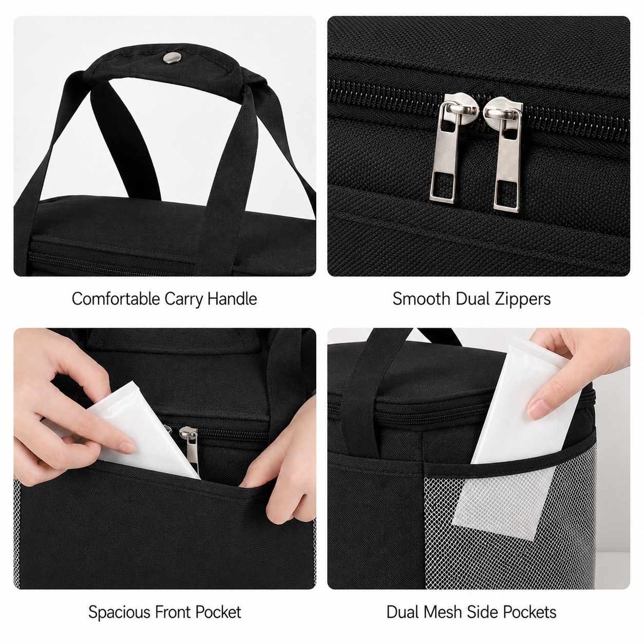 Insulated Lunch Tote Bag with Front Pocket Mesh Side Pockets and Dual Zipper