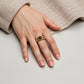 Oval Gemstone Statement Ring with Crystal Halo and Textured Band