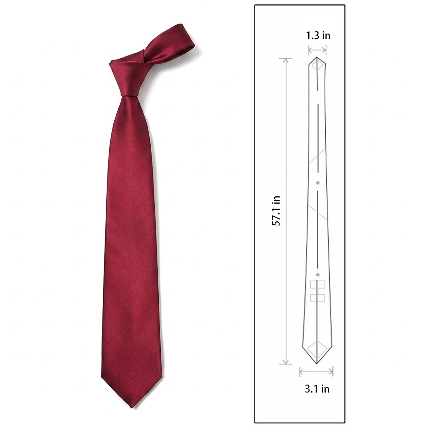 Men's Solid Smooth Finish Tie Classic Necktie 57 Inch Length 3.1 Inch Width Formal Business Accessory