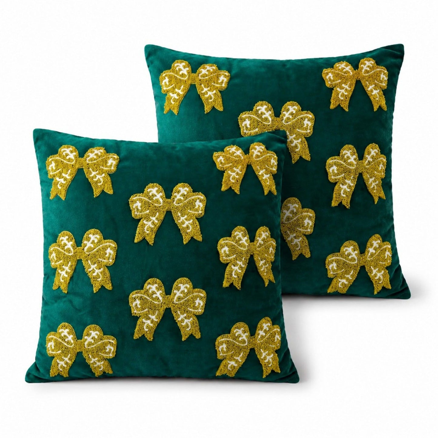 2 Pack Christmas Tree Bow Embroidered Velvet Pillow Covers