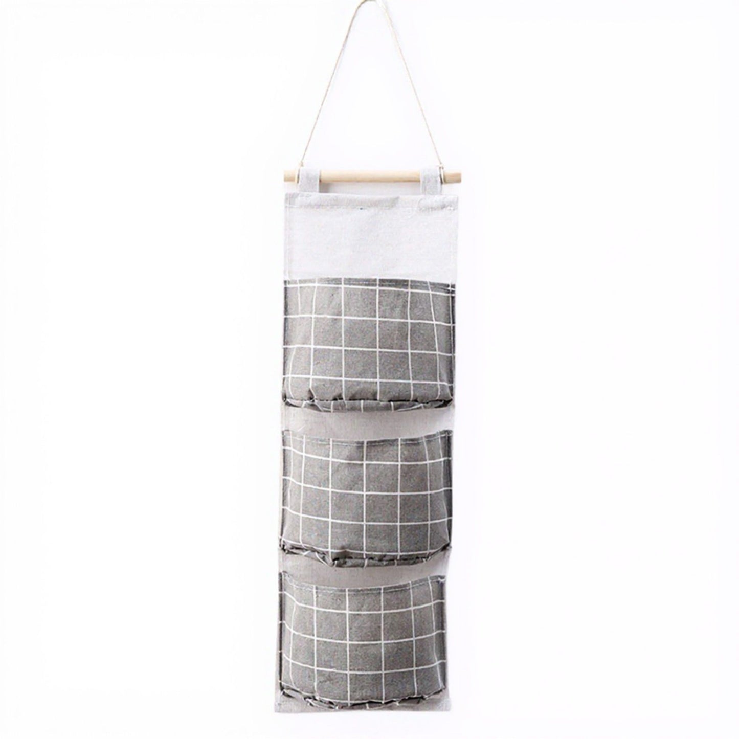 Hanging Wall Organizer with Three Pockets and Black Grid Pattern 22.5x7.8 in