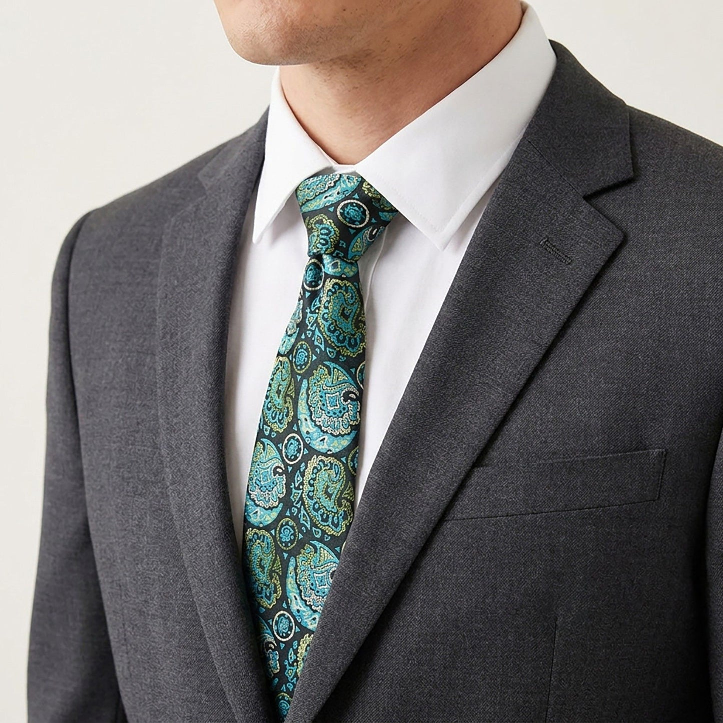 Men's Paisley Tie Gift Set with Matching Pocket Square Cufflinks and Silver Tie Clip