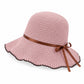 Woven Bucket Hat with Scalloped Brim Ribbon Band and Bow Tie Accent