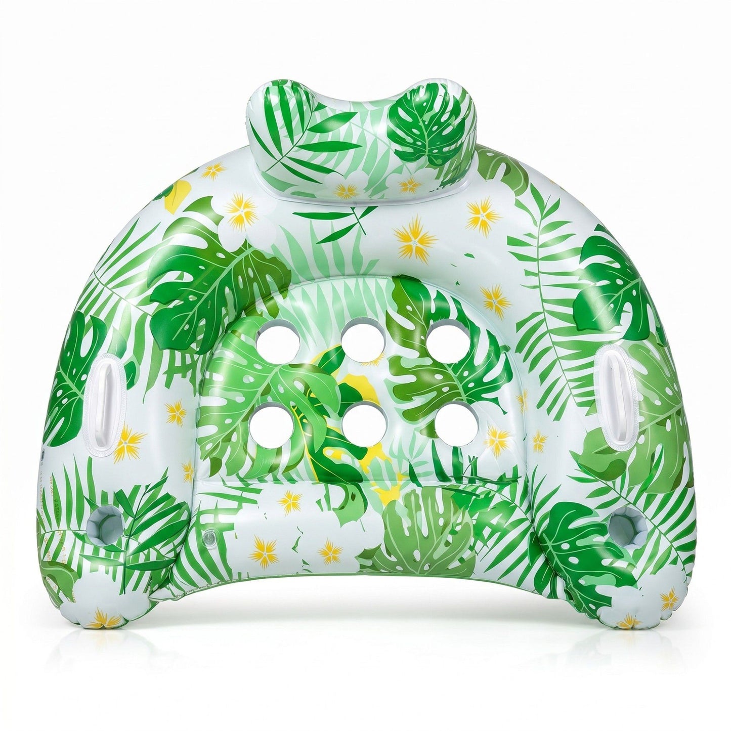 Inflatable Pool Lounger with Tropical Leaf Print and Cup Holders
