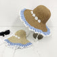 Straw Sun Hat with Gingham & Lace Trim