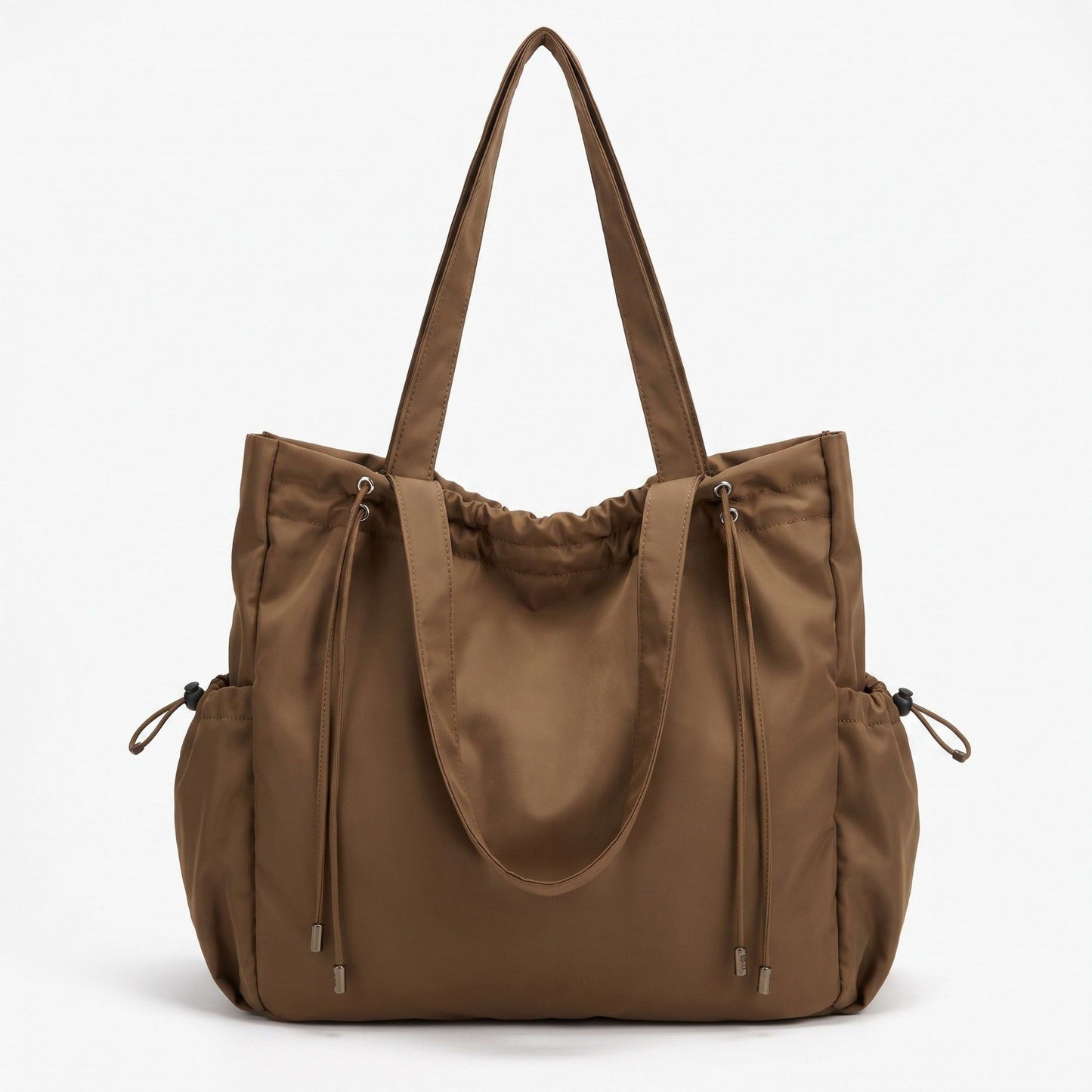 Drawstring Tote Bag with Long Shoulder Straps and Adjustable Side Pockets 12.5x13x5.5in