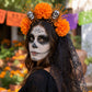 Halloween Floral Skull Headband with Spiderweb Lace Veil