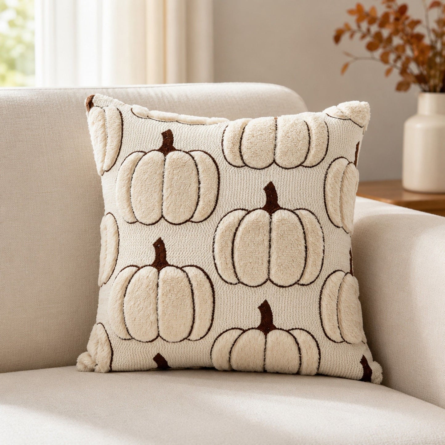 Plush Pumpkin Throw Pillow Cover Square Decorative Fall Cushion Cover