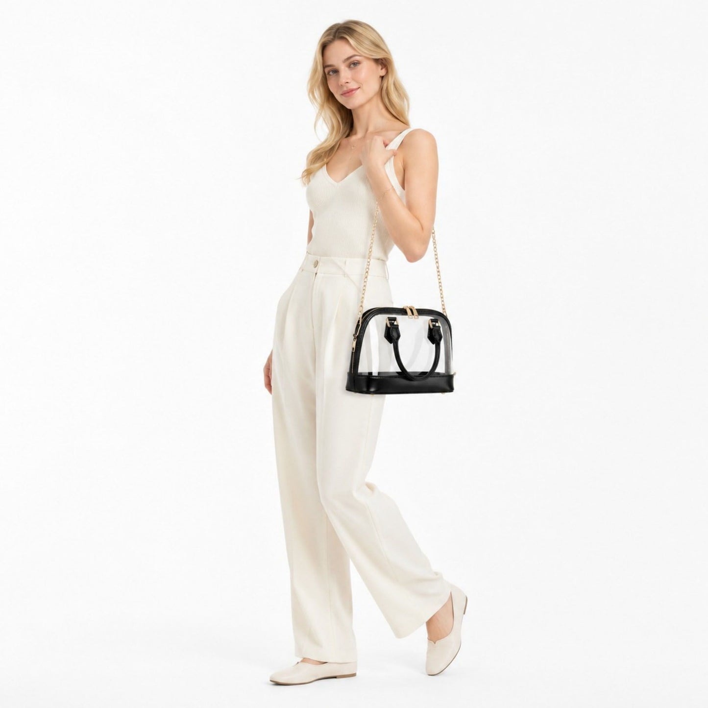 Clear PVC Mini Satchel Bag with Zipper Top and Detachable Chain Strap