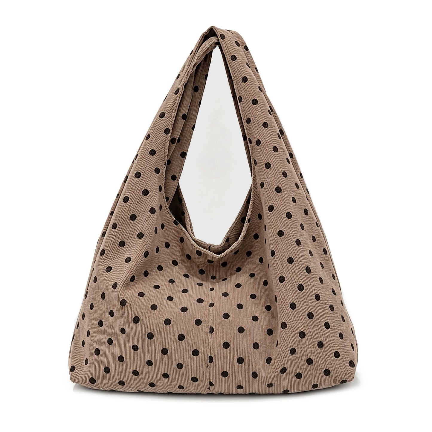 Polka Dot Corduroy Hobo Shoulder Bag with Wide Strap and Interior Pockets
