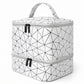 Two-Tier Cosmetic Organizer Bag with Geometric Print Dual Zippers Carry Handle and Interior Pockets
