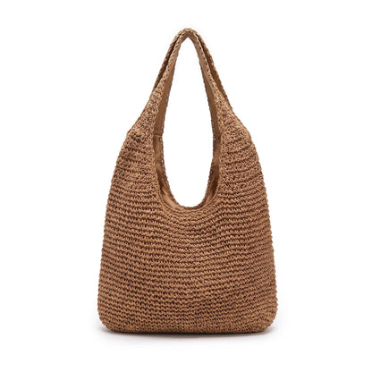 Woven Crochet Hobo Bag with Integrated Strap Slouchy Shoulder Handbag Lightweight Large Capacity Tote