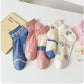 4 Pairs Low-Cut Mesh Knit Cotton Socks Cute Pattern Breathable Stretch for Everyday Casual Wear