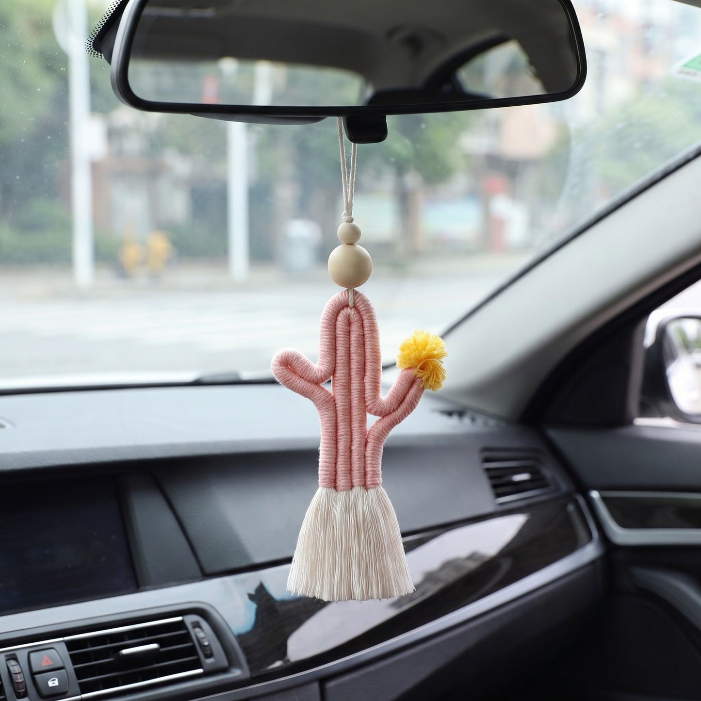 Cactus Macrame Keychain with Tassel Bag Charm