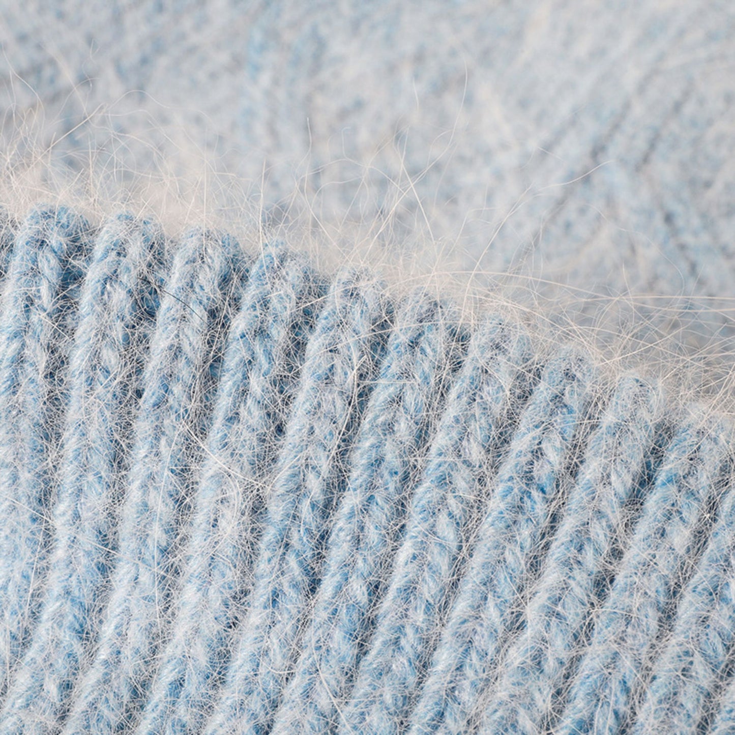 Fuzzy Knit Beanie Hat with Ribbed Cuff