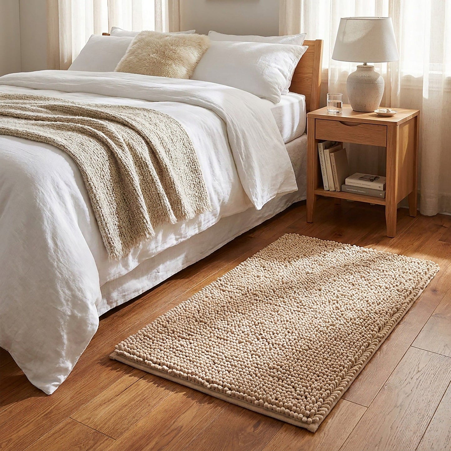 Chenille Bath Mat with Plush Noodle Texture and Non Slip Backing