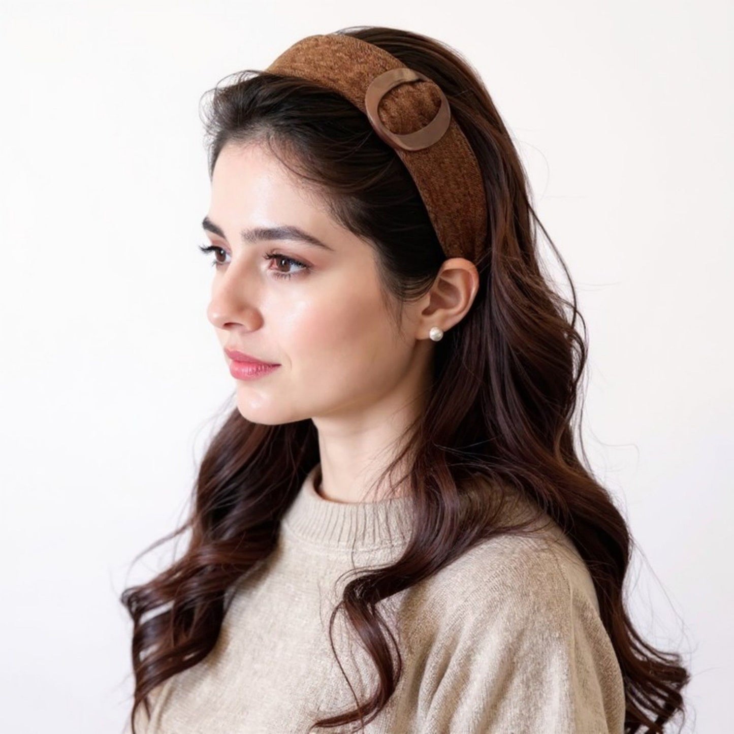 2pcs Textured Fabric Headband with Oversized Ring Accent 6.3x4.7x1.2in