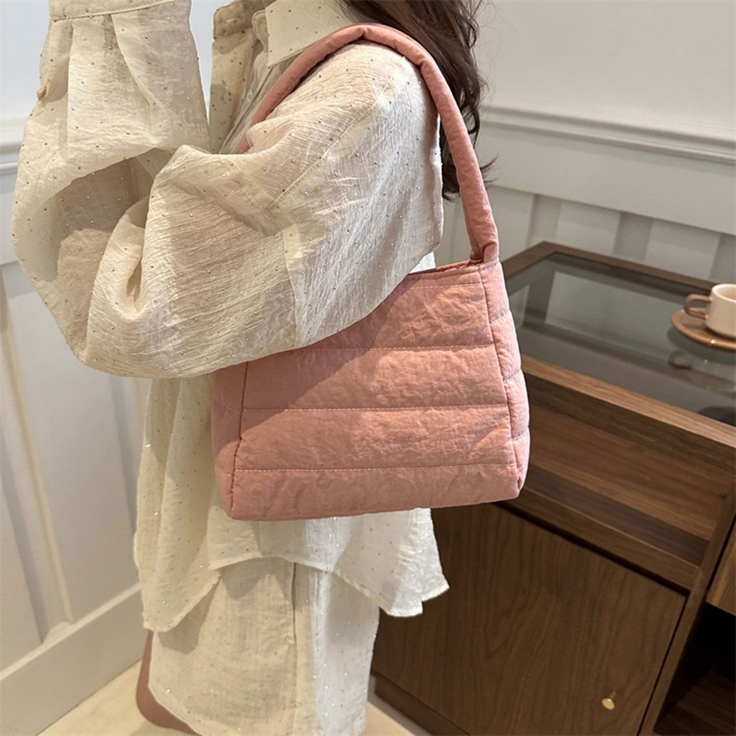 Quilted Mini Handbag - Compact Puffy Top-Handle Bag for Casual Daily & Stylish Outings